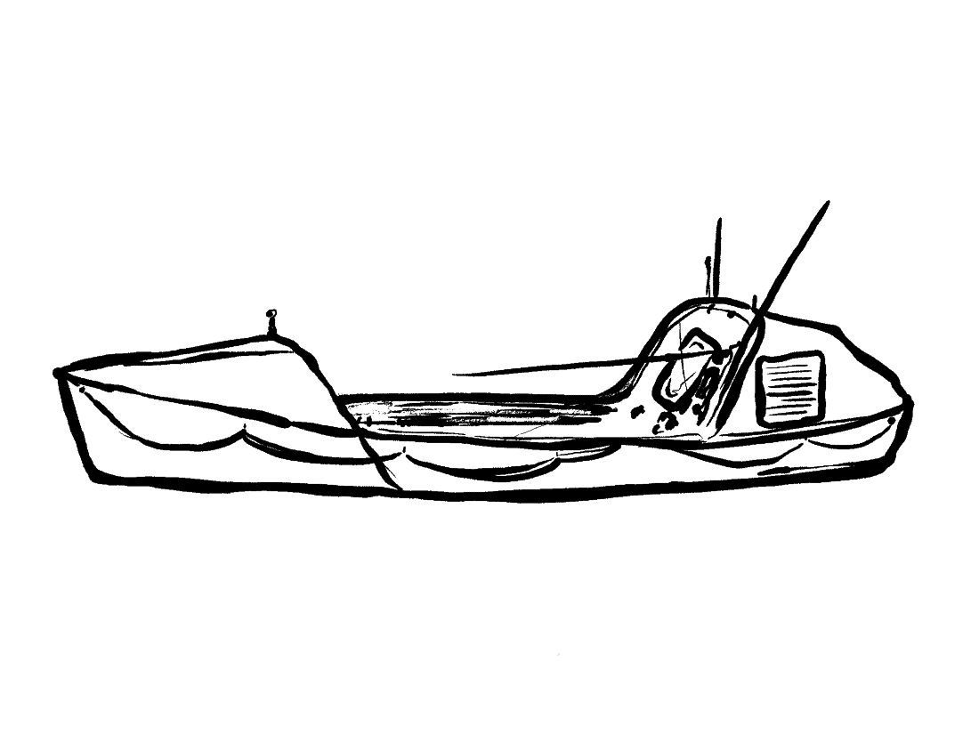 Illustration d’un bateau en noir et blanc Illustration d'un bateau océanique en noir et blanc, représentant la troisième étape de La grande traversée.